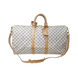 Louis Vuitton Damier Azur White Keepall Boston bag natural leather white brown